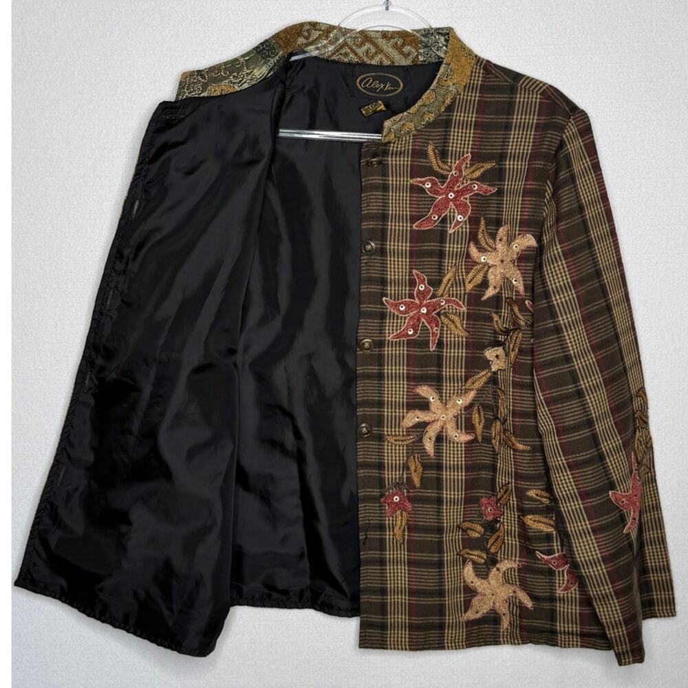 1990s Alex Kim Embroidered Plaid Jacket Women’s Plus Size 1X - Picture 12 of 16